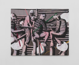 Ferdinand Dölberg, the story of the pigeon, 2024, 120 x 150 cm, Acrylic, charcoal, chalk on canvas