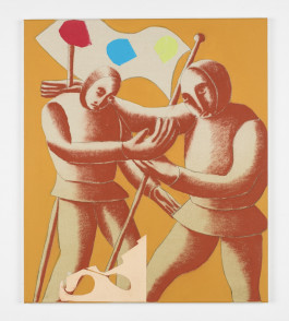 Ferdinand Dölberg irritierende Angebote stehen 2025 70 x 60 cm Acryl, Pastellkreide, Papier auf Leinwand 