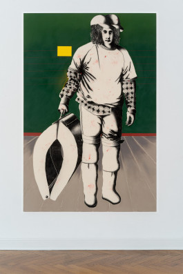 Ferdinand Dölberg Objekt in forest für jemanden, der nicht existiert, 2023 210 x 140 cm Acryl, Kohle, Kreide, Papier auf Leinwand 