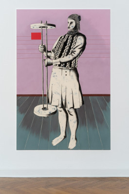 Ferdinand Dölberg Objekt in altrosa für jemanden, der nicht existiert, 2023 210 x 140 cm Acryl, Kohle, Kreide, Papier auf Leinwand 