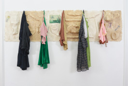 Mona Filleul les costumes d’autres sur soi, 2020 - 2022 mulberry fibers, beeswax, tempera, oil, clothes 245 x 62 cm 