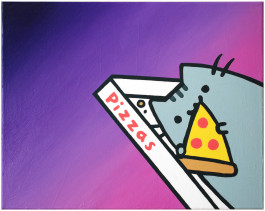 Avery Gia Schramm, Katze (Pizza-Pusheen auf Photoshophintergrund) 2019 40 x 50 cm Öl auf Leinwand 