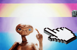 Avery Gia Schramm Zeige Deine Wunde (E.T., eine gerenderte Cursorhand und das Chemnitzer Karl-Marx-Denkmal auf Photoshophintergrund) 2019 110 x 170 cm Öl auf Leinwand 