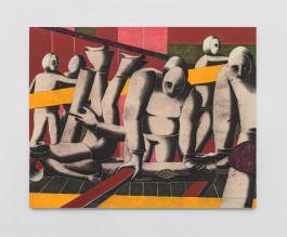 Ferdinand Dölberg working is the beginning of all evil 2024 120 x 150 cm Acrylic, charcoal, chalk on canvas