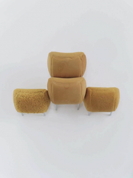 Jiyoon Chung Everything is Personal to Me, 2024 polypropylene head restsraints collected from crushed cars and degraded by mealworms 31 x 81 x 38 cm